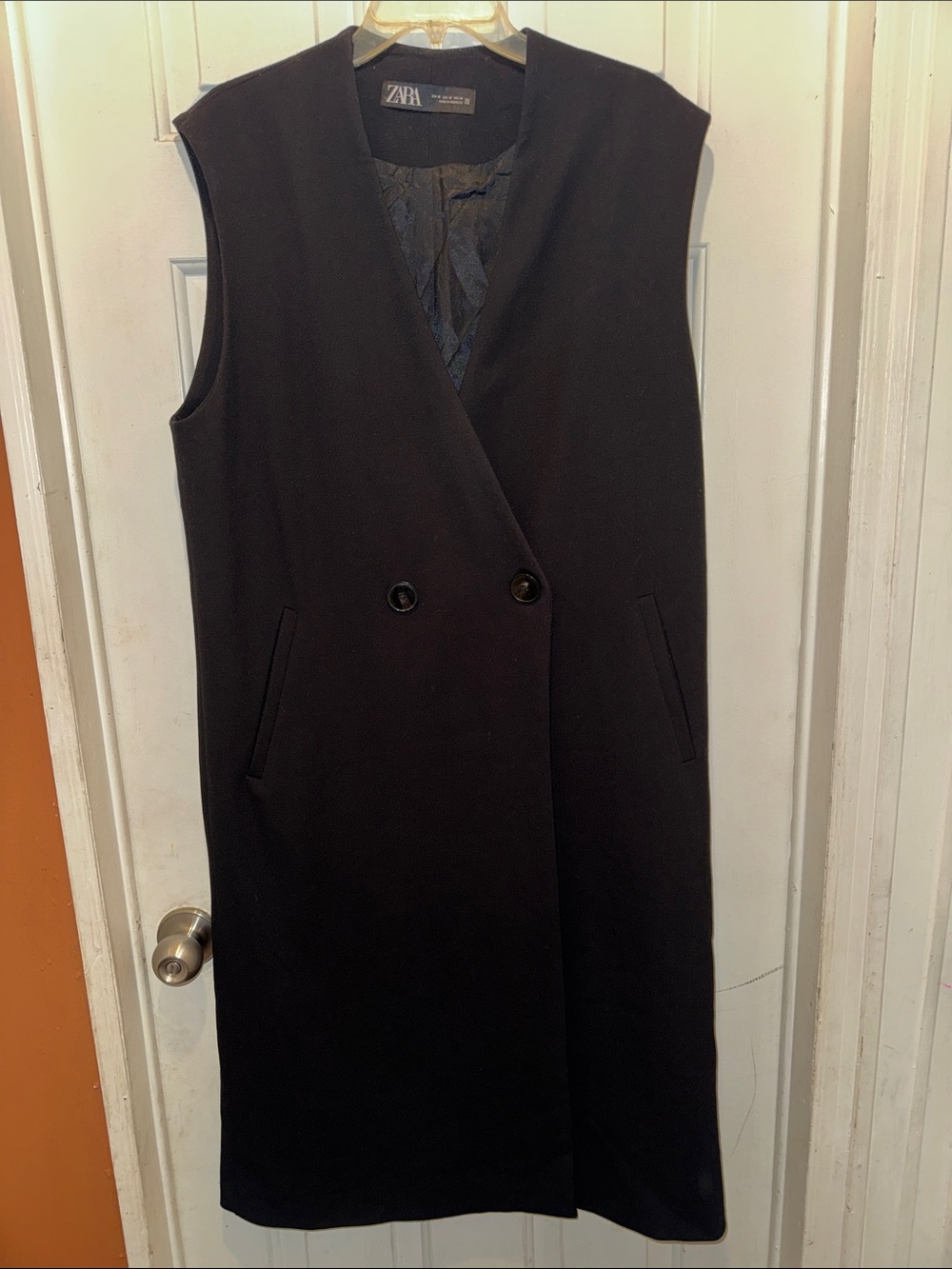 ZARA women’s Black Longline Sleeveless Blazer Vest Dress Double Breasted